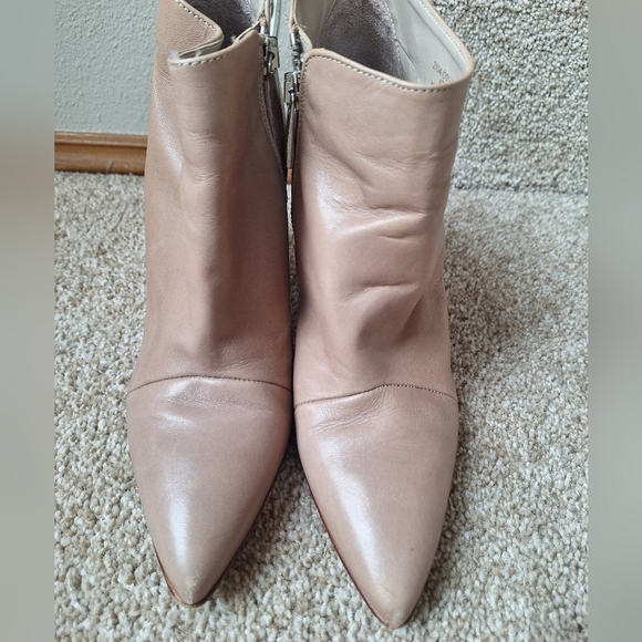 Zara Womens Tan Leather Pointed Toe Block Heel Side Zip Bootie Womens Size 6.5 - Picture 4 of 9